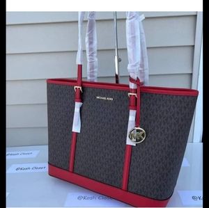 Michael Kors large tote bag brown and red